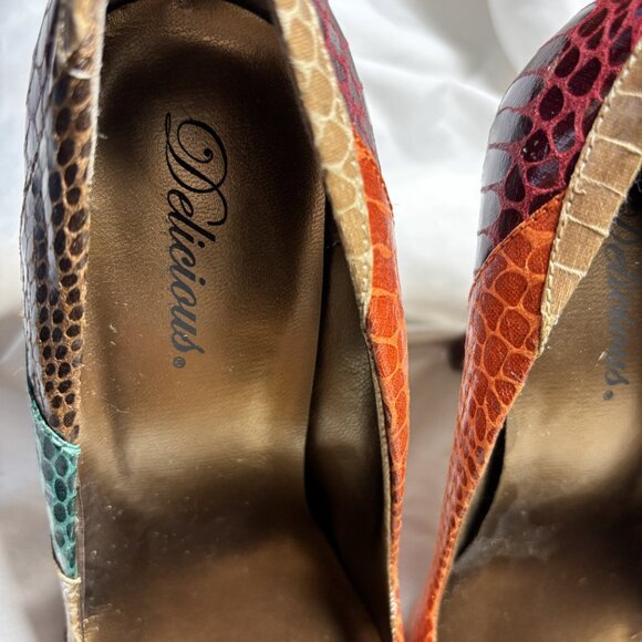 Delicious Multicolor Snakeskin Print Pointed Toe Stiletto Heels – Size 8.5 - Picture 8 of 8